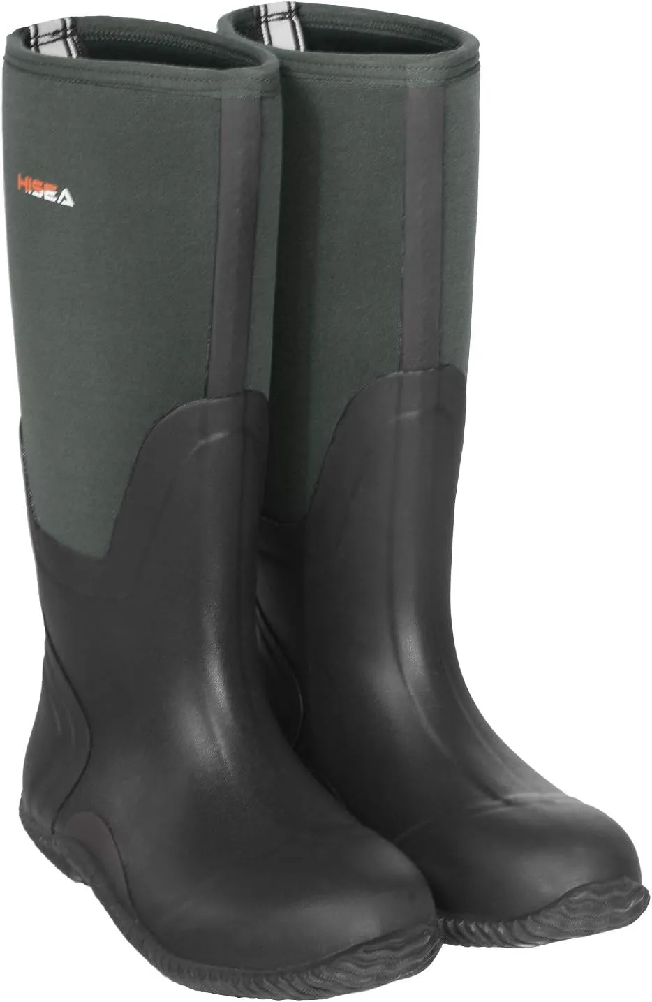 HISEA Men's Rain Boots, Waterproof Durable Insulated Rubber Boots for Men, 5 mm Neoprene Outdoor Mud Fishing Hunting Boots for Multi-Season (Black, Camo & Brown)