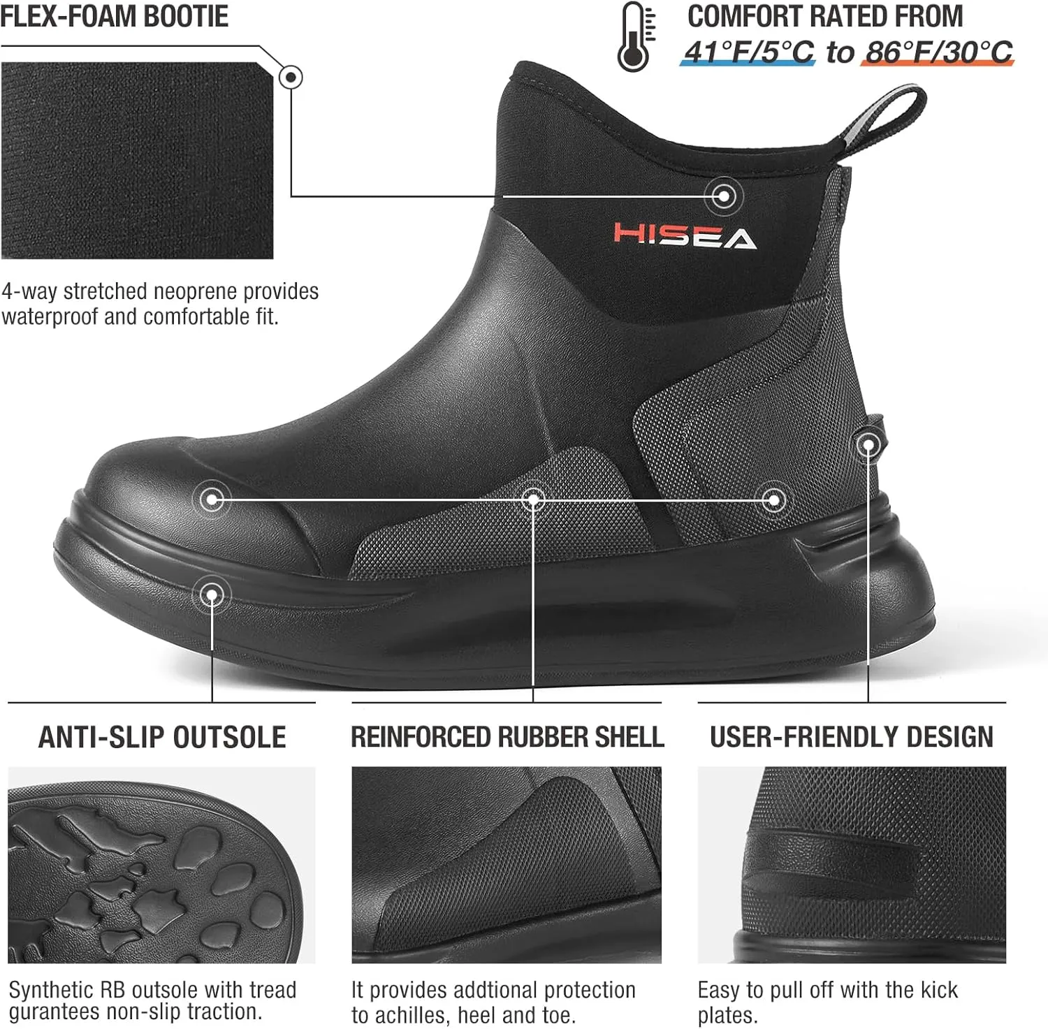 HISEA Women's Chelsea Rain Boots, Rubber Ankle Short Boots for Women Waterproof, Durable Insulated Mud Booties for Outdoor Garden Work