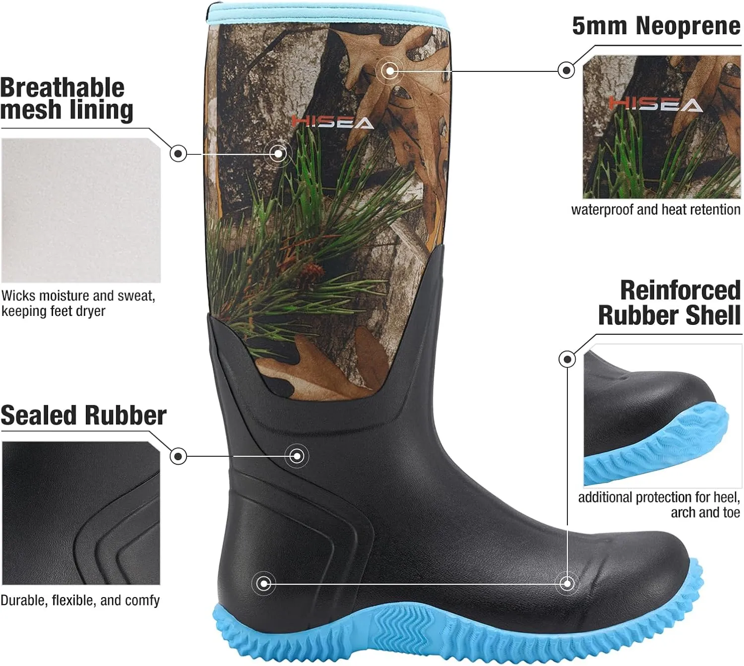 HISEA Women's Rain Boots, Knee High Rubber Boots Waterproof Insulated Neoprene Mud Boots, Anti-Slip Outdoor Work Boots for Hunting Gardening Farming Yard Working, Size 6-11
