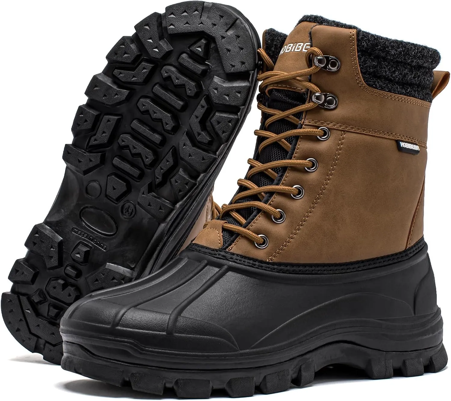HOBIBEAR Men's Snow Boots Insulated Waterproof Warm Fur Lined Hiking Winter Snow Boots for Outdoor
