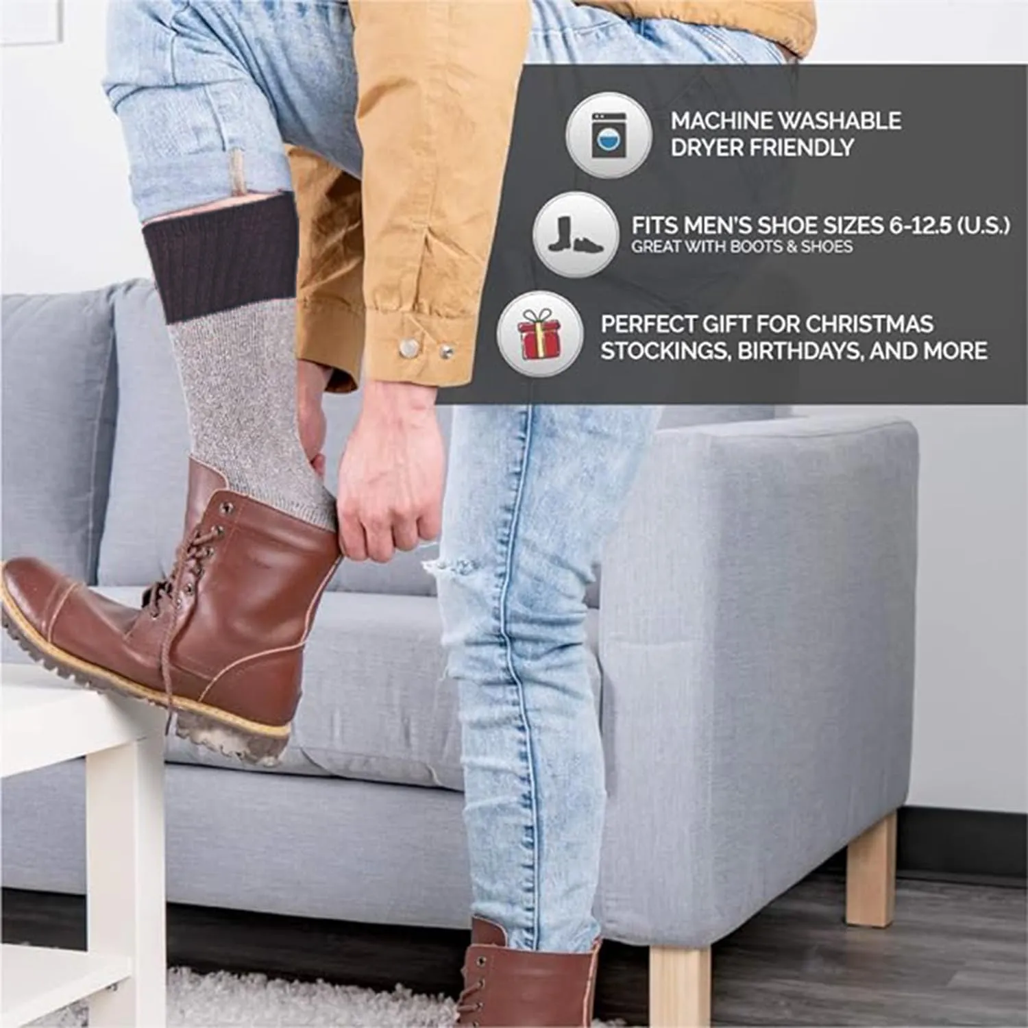 HOT FEET Winter Socks for Men – Warm Cozy Long Crew Cold Weather Boot Socks, Cotton Blend Work Mens Sock, 8 Pairs Size 6–16