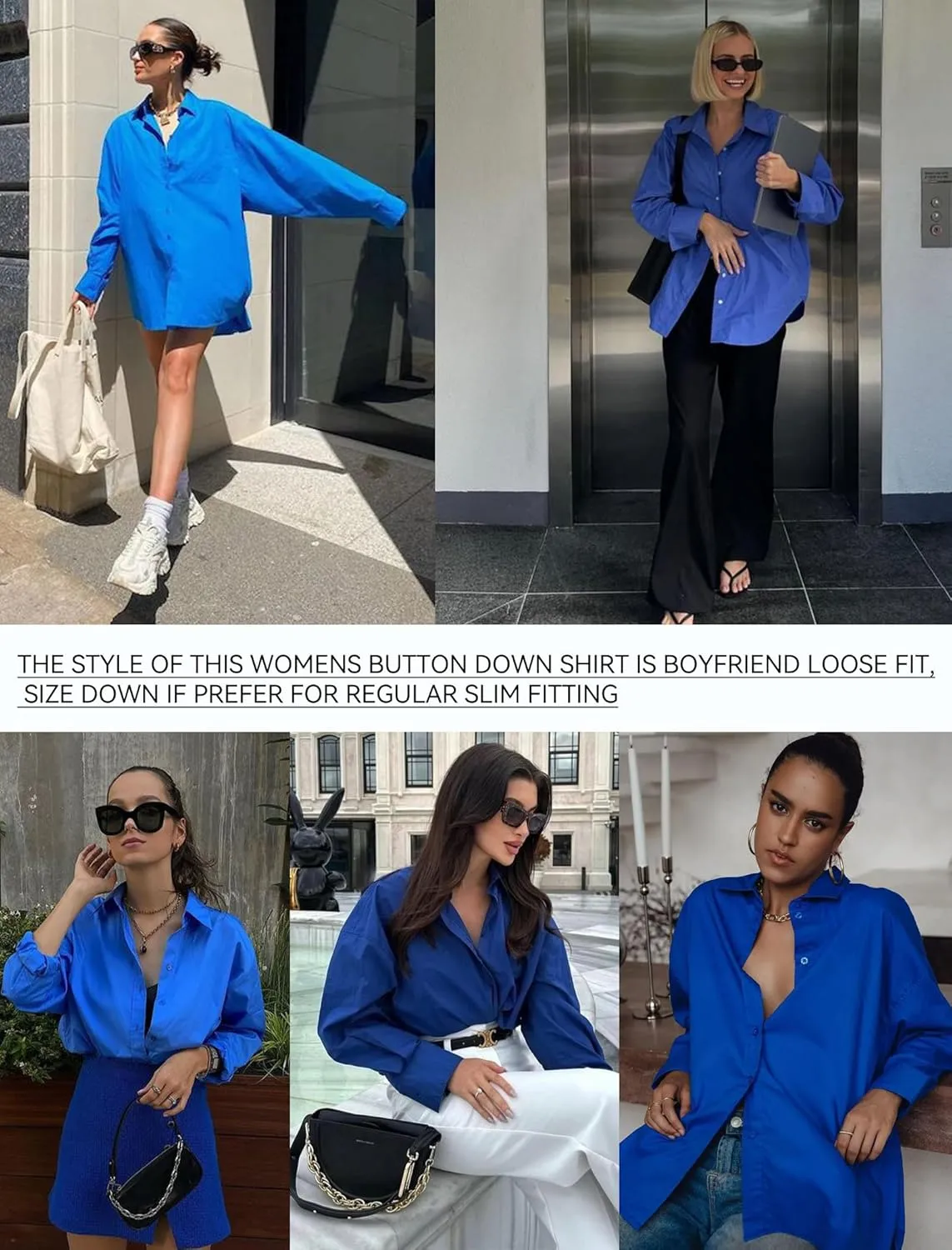 HOTOUCH Womens Button Down Shirt Basic Work Office Drop Shoulder Blouse Casual Loose Long Sleeve Tops with Pocket