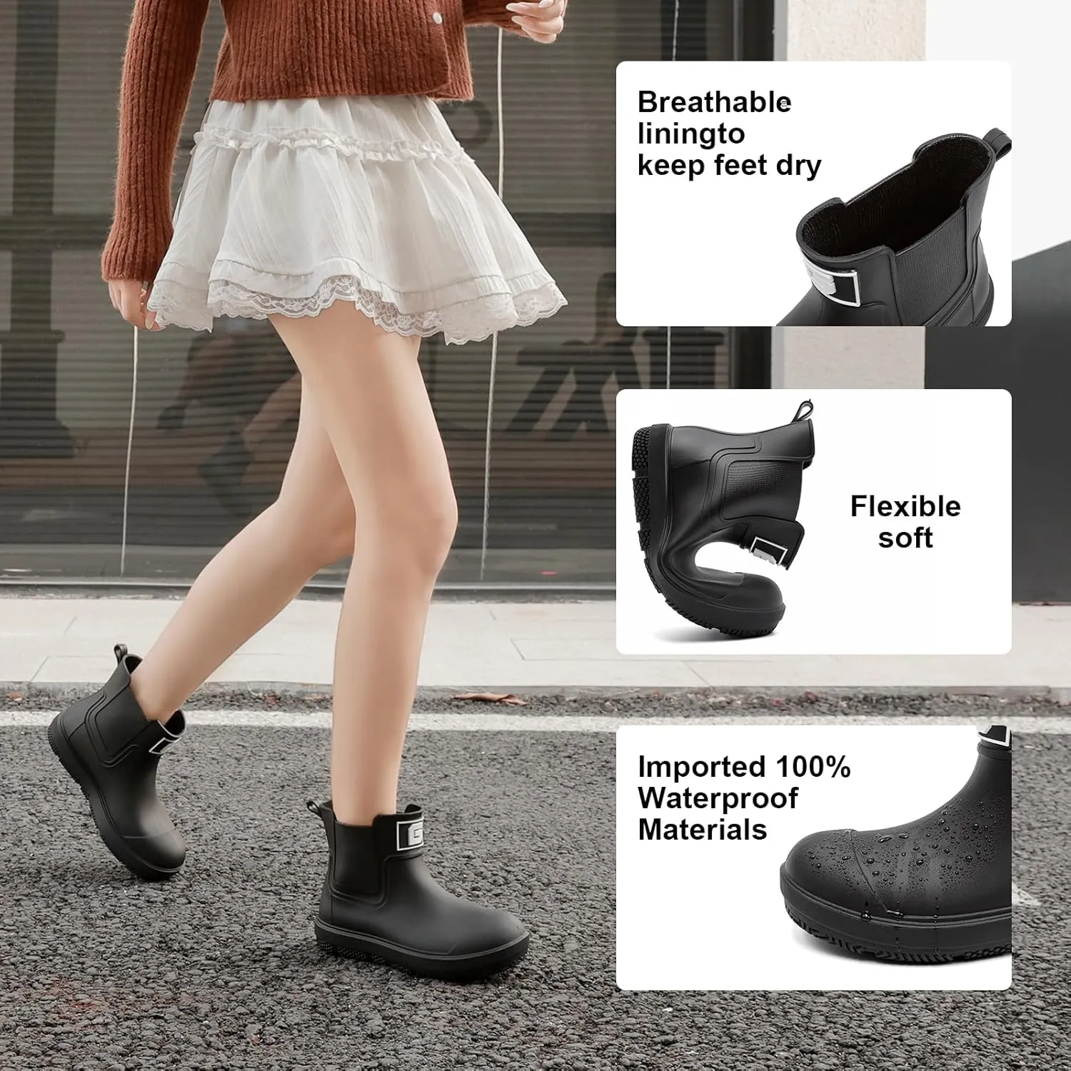 HSBDNZQ Deck Rain Boots Men Women, Short Waterproof Rubber Boots, Anti Slip Lightweight Water Shoes Unisex, Original Chelsea Garden Boots, Durable Fishing Boots Outdoor, Mud Work Booties