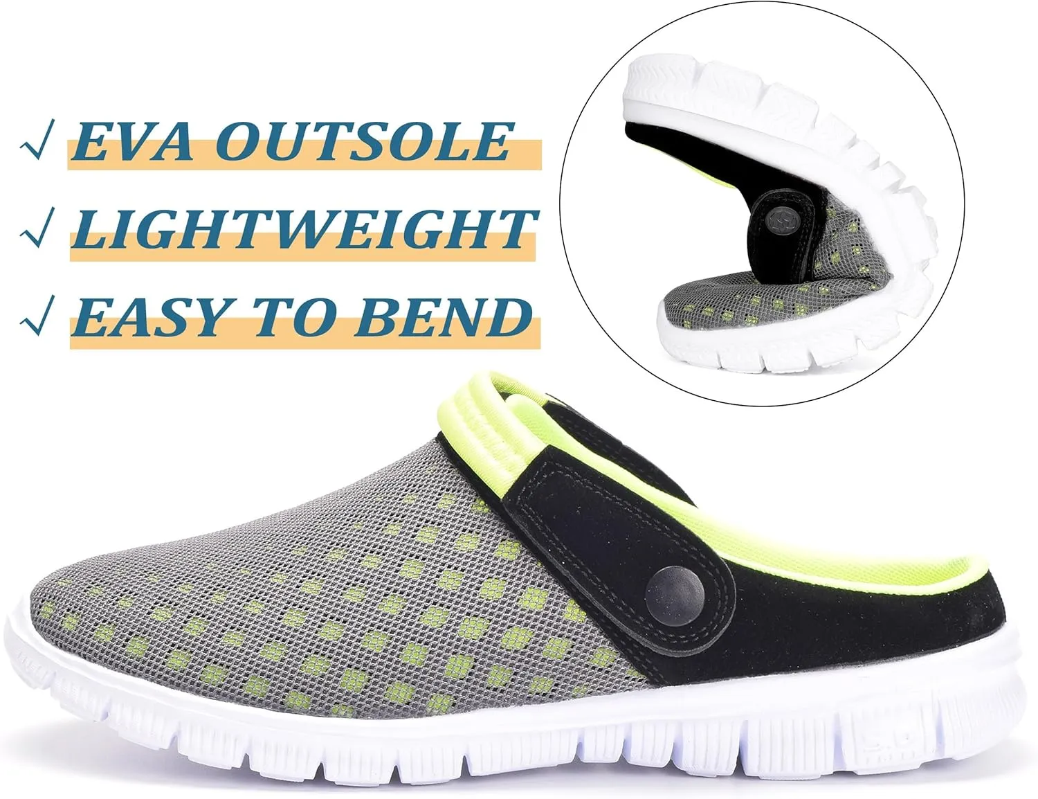 Hsyooes Mens Womens Mules & Clogs Garden Shoes Summer Breathable Mesh Slippers Non-Slip Outdoor Beach Sandals Unisex