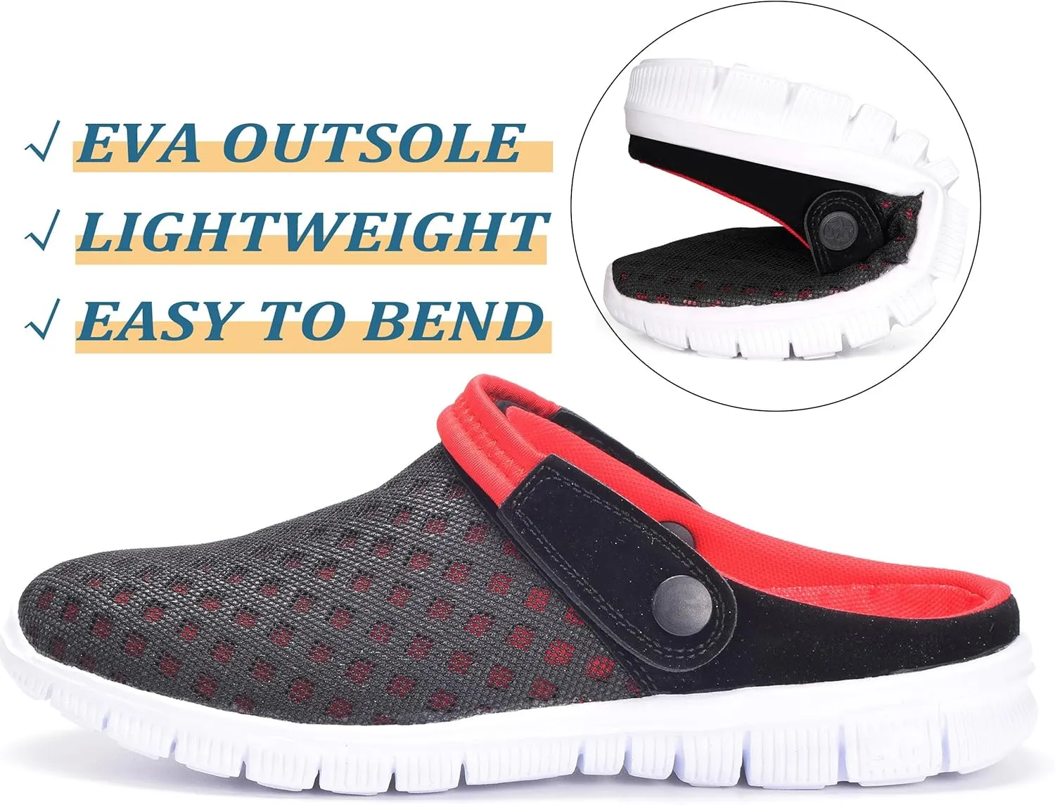 Hsyooes Mens Womens Mules & Clogs Garden Shoes Summer Breathable Mesh Slippers Non-Slip Outdoor Beach Sandals Unisex