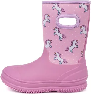 HugRain Toddler Kids Adorable Warm Neoprene Waterproof Rain Boots