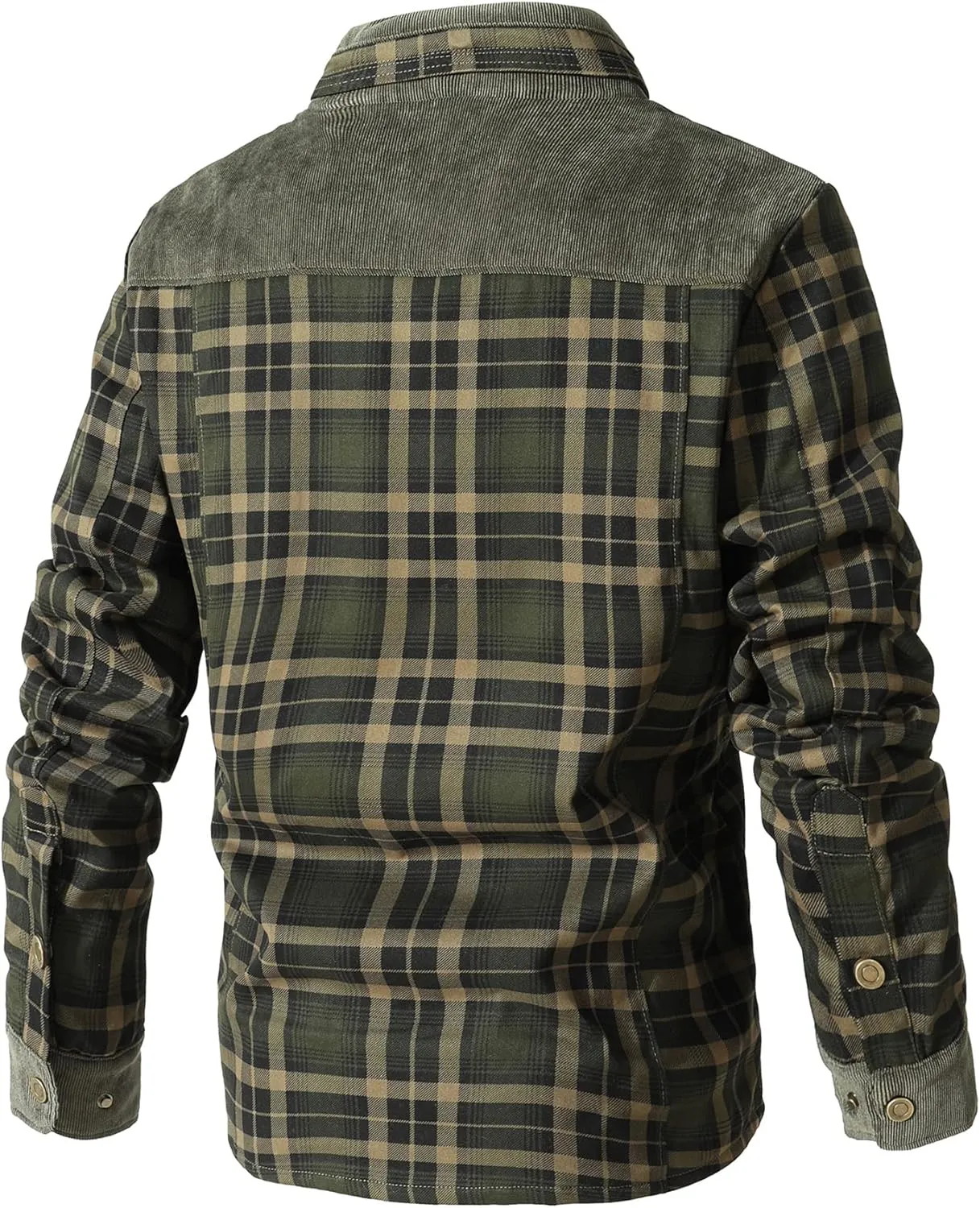 HYPESTFIT Men's Corduroy Plaid Sherpa Lined Flannel Shirt Jacket Fleece Coat