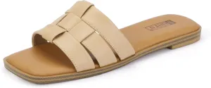 IDIFU Braided Flat Sandals for Women Square Open Toe Slip On Slide Sandals Backless Strappy Dress Sandals for Ladies Brides Summer Beach Wedding Dressy Casual Comfortable Trendy Cute Slides Sandals