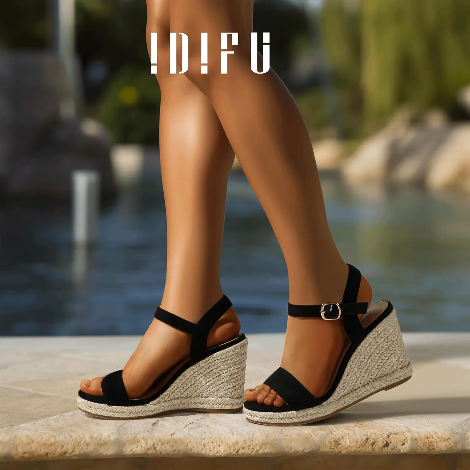 IDIFU IN4 Espadrille Wedges for Women Platform Wedge Sandals High Heels Espadrilles Wedges Heels for Women Sandals Dressy Open Toe Slingback Wedge Shoes Causal Summer Bridal Wedding Prom Wedges