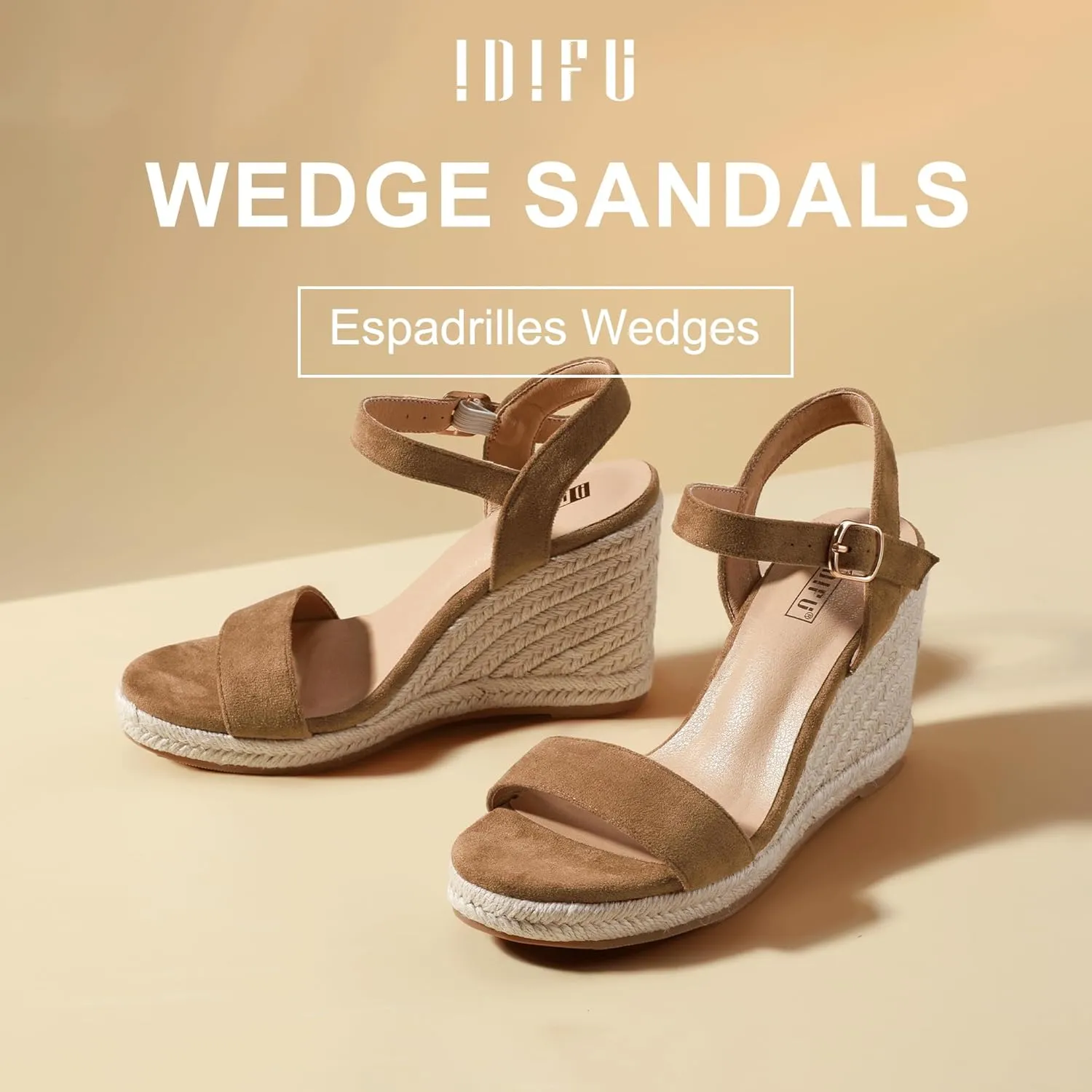 IDIFU IN4 Espadrille Wedges for Women Platform Wedge Sandals High Heels Espadrilles Wedges Heels for Women Sandals Dressy Open Toe Slingback Wedge Shoes Causal Summer Bridal Wedding Prom Wedges