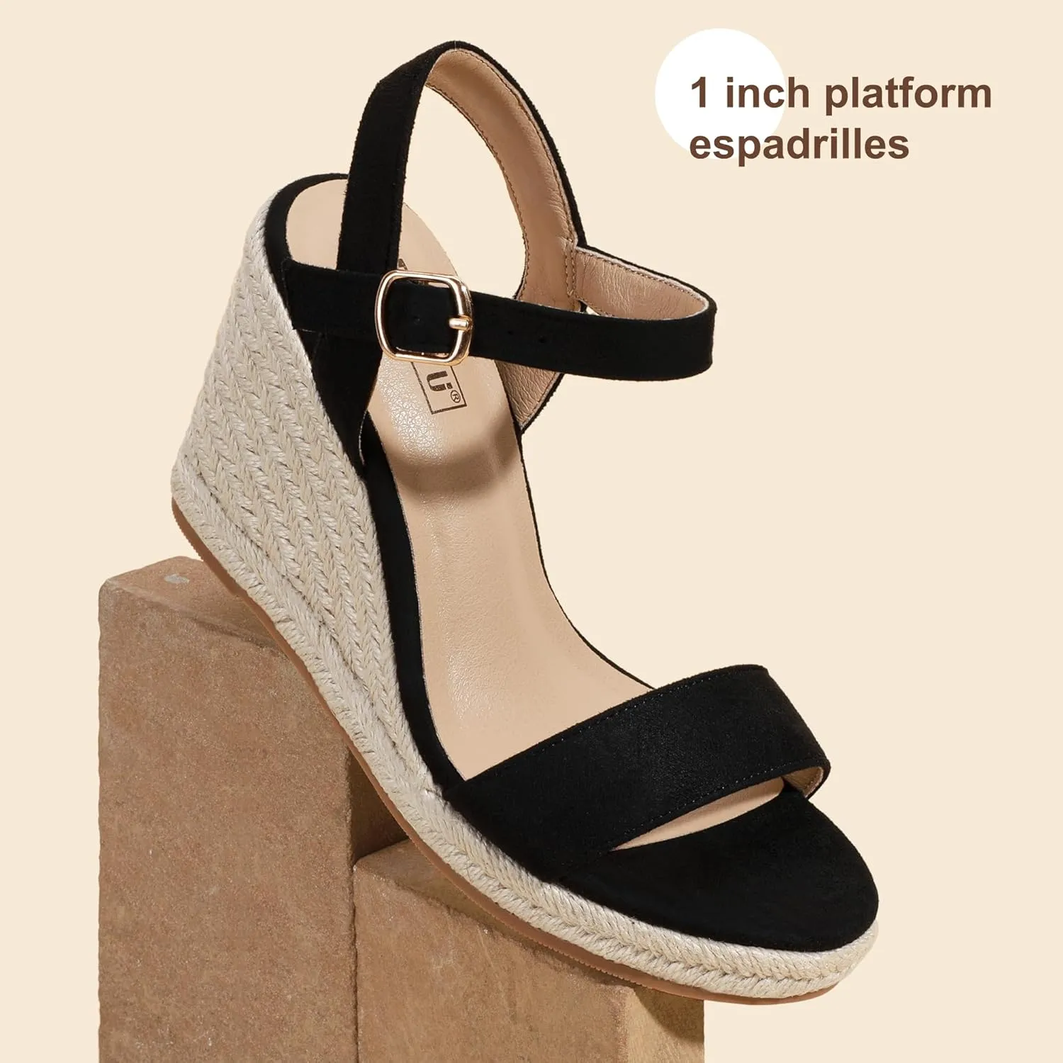 IDIFU IN4 Espadrille Wedges for Women Platform Wedge Sandals High Heels Espadrilles Wedges Heels for Women Sandals Dressy Open Toe Slingback Wedge Shoes Causal Summer Bridal Wedding Prom Wedges