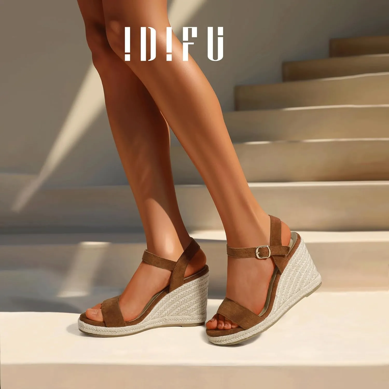 IDIFU IN4 Espadrille Wedges for Women Platform Wedge Sandals High Heels Espadrilles Wedges Heels for Women Sandals Dressy Open Toe Slingback Wedge Shoes Causal Summer Bridal Wedding Prom Wedges