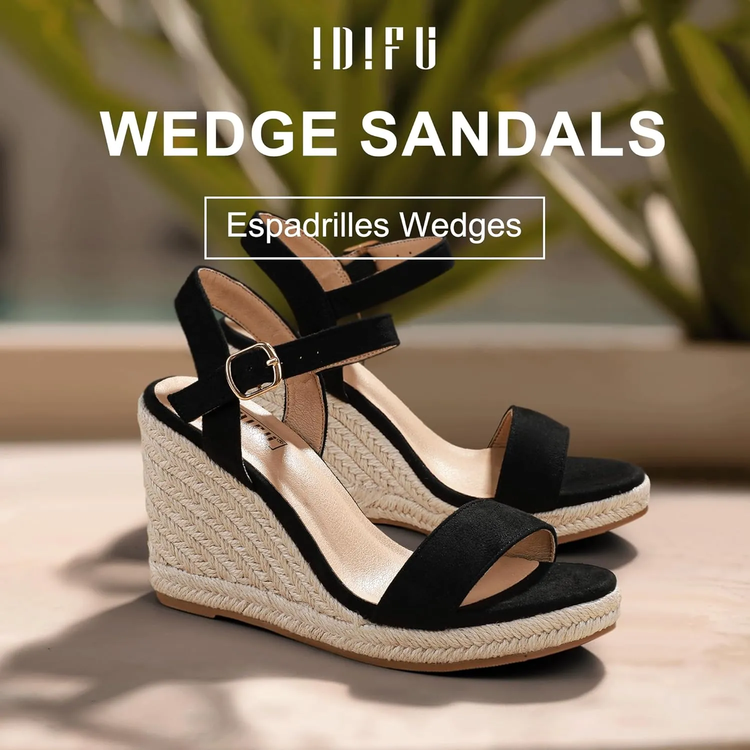IDIFU IN4 Espadrille Wedges for Women Platform Wedge Sandals High Heels Espadrilles Wedges Heels for Women Sandals Dressy Open Toe Slingback Wedge Shoes Causal Summer Bridal Wedding Prom Wedges