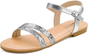 IDIFU Women's Flat Sandals Dressy Summer Strappy Sandals Open Toe Slingback Ankle Strap Dress Sandals with Two Toe Strap Wedding Prom Beach Bride Bridesmaid Sandals Comfortable Fashion Cute Sandals