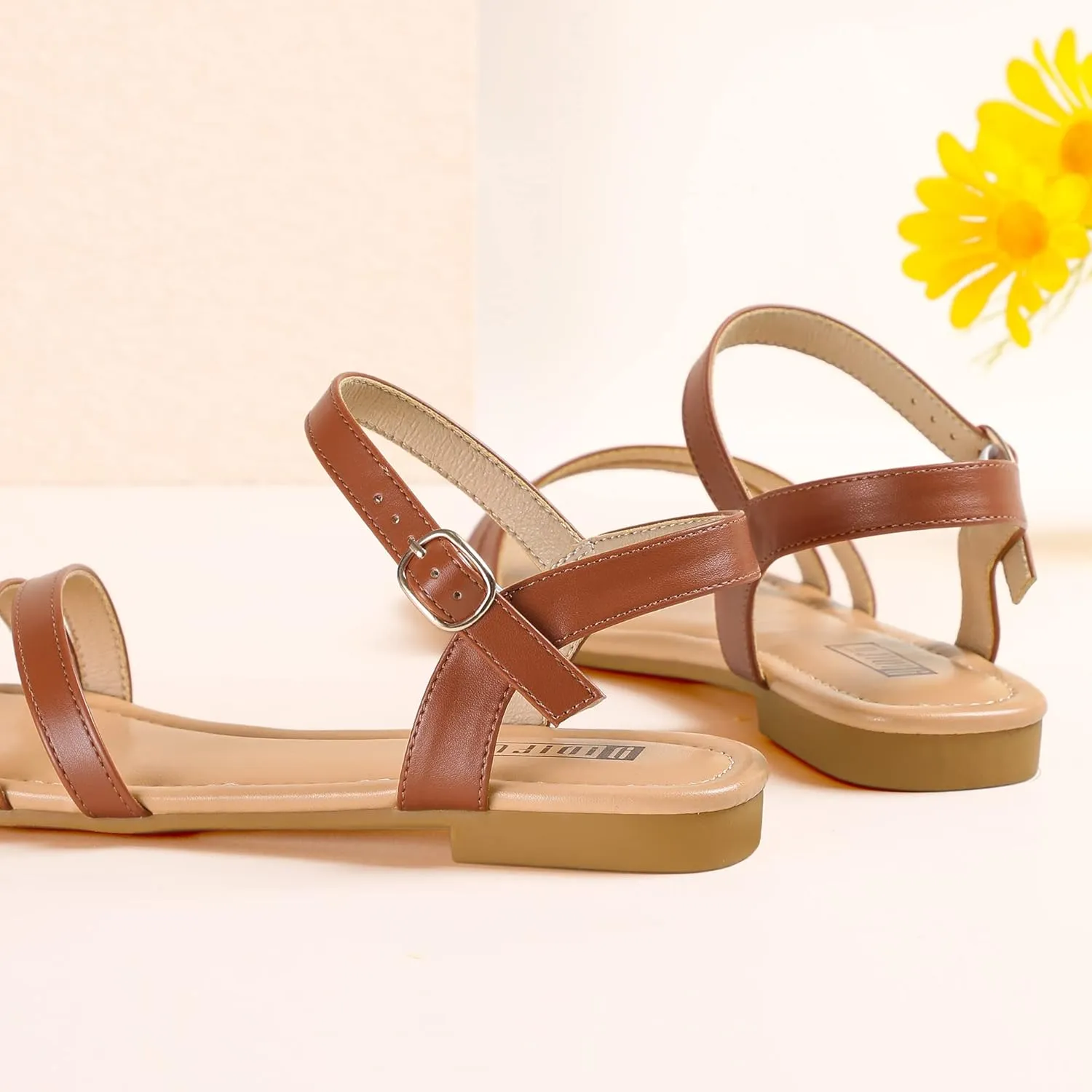 IDIFU Women's Flat Sandals Dressy Summer Strappy Sandals Open Toe Slingback Ankle Strap Dress Sandals with Two Toe Strap Wedding Prom Beach Bride Bridesmaid Sandals Comfortable Fashion Cute Sandals