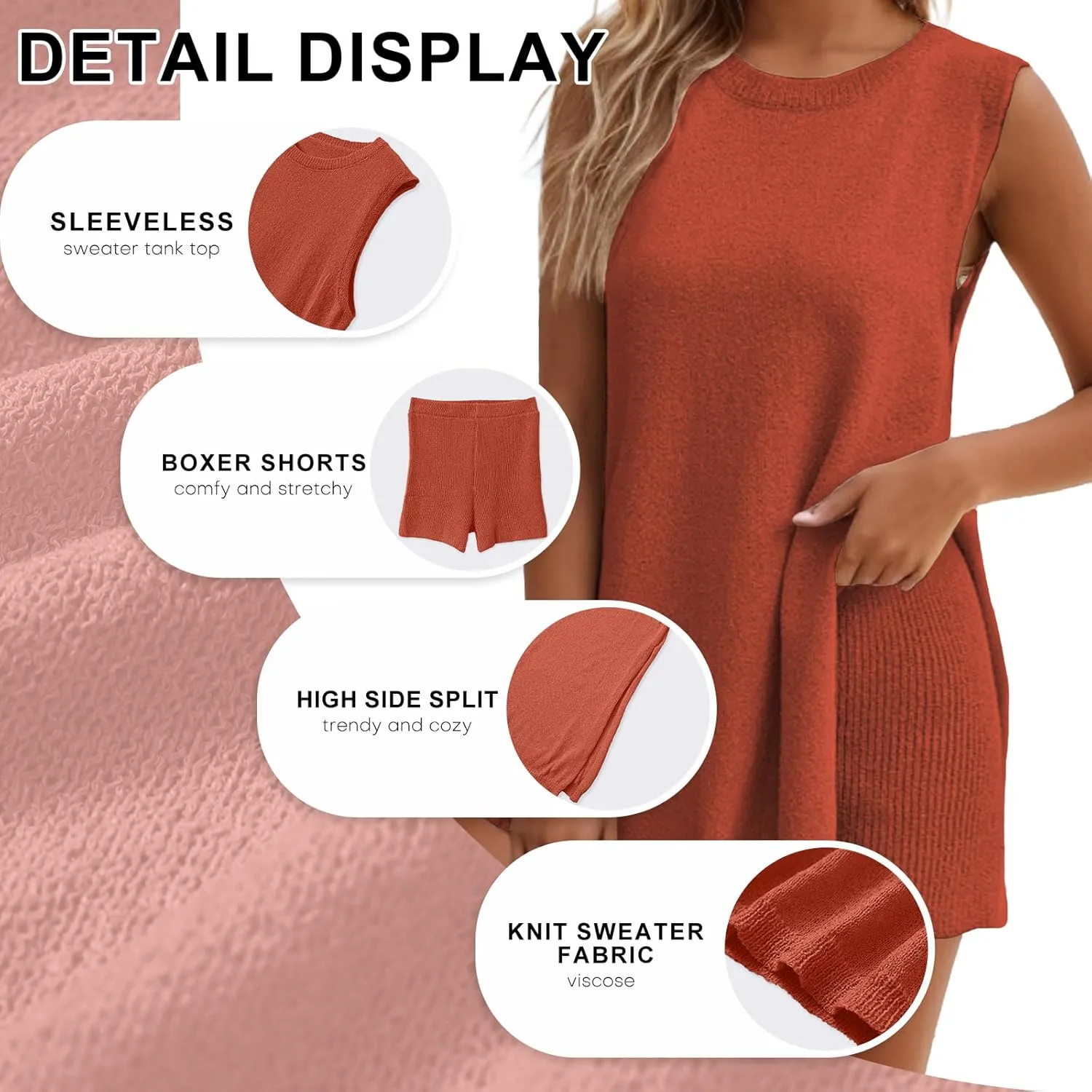 IFFEI Womens Lounge Sets Summer Casual Sleeveless 2 Piece Outfits Knit Sweater Tunic Tops and Shorts Pajamas Sets