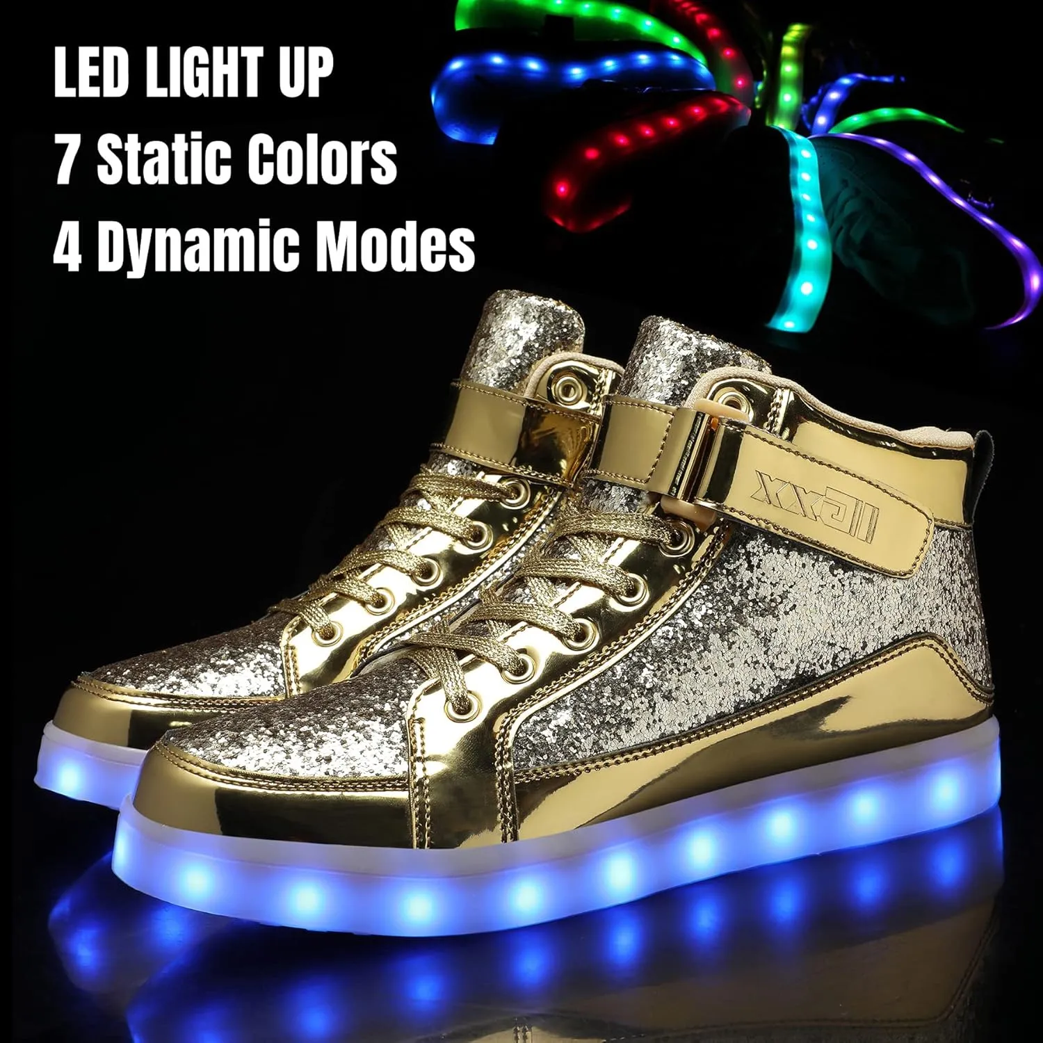 IGxx LED Light Up High Top Sneakers - USB Rechargeable, Glowing, Flashing Shoes for Men, Women & Kids