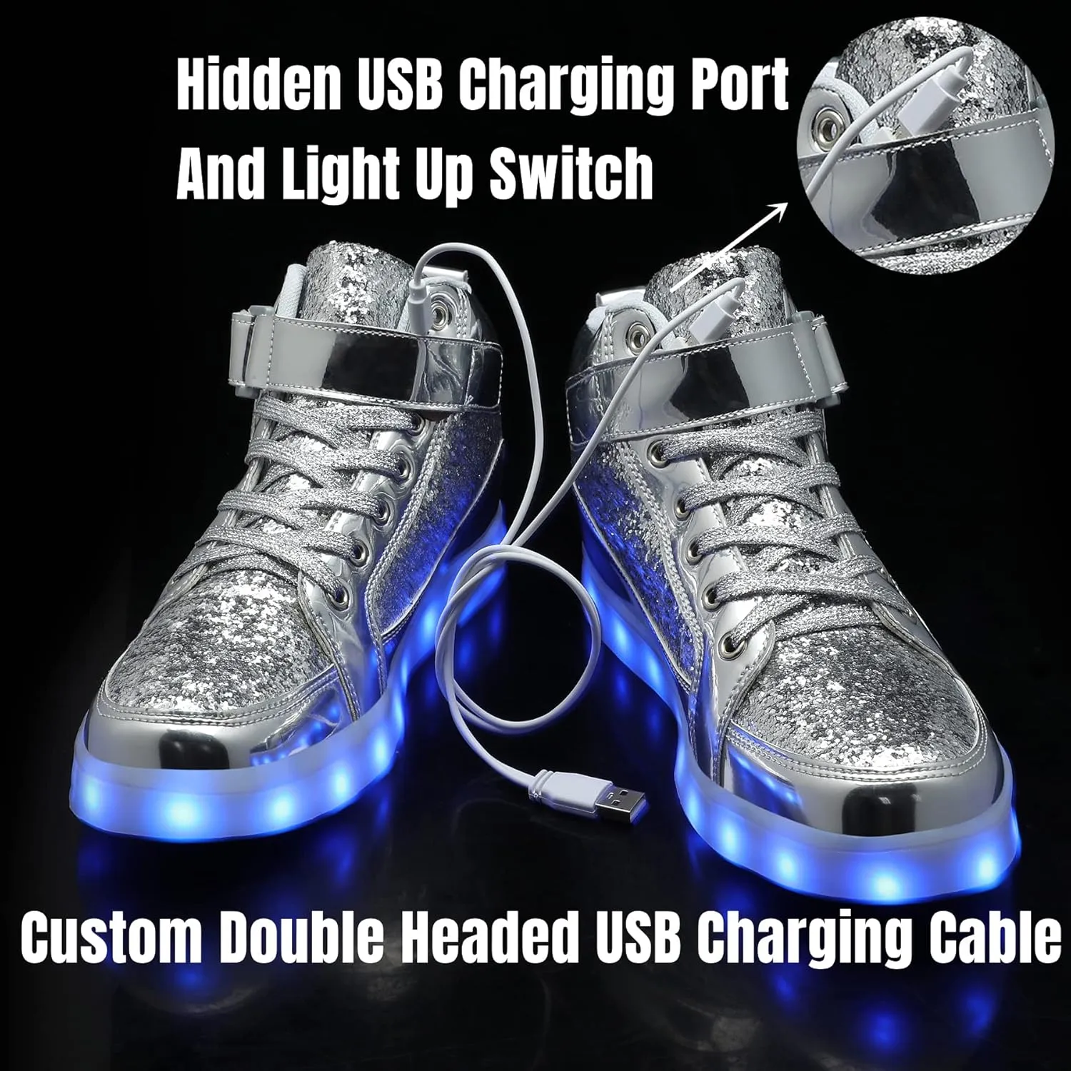 IGxx LED Light Up High Top Sneakers - USB Rechargeable, Glowing, Flashing Shoes for Men, Women & Kids