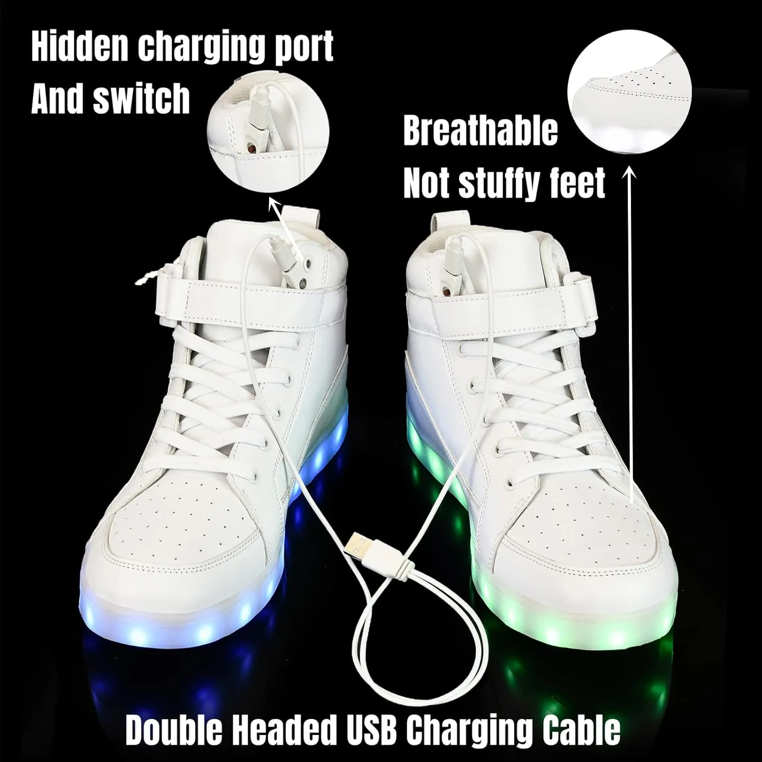 IGxx LED Light Up High Top Sneakers - USB Rechargeable, Glowing, Flashing Shoes for Men, Women & Kids