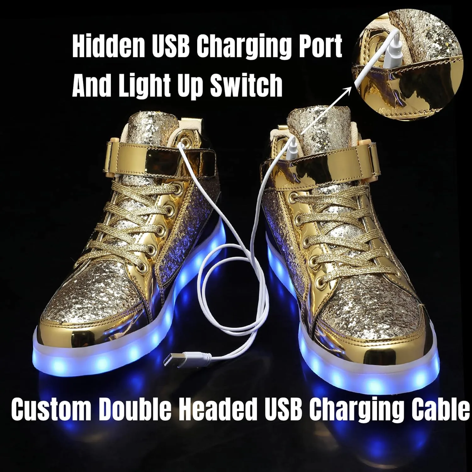 IGxx LED Light Up High Top Sneakers - USB Rechargeable, Glowing, Flashing Shoes for Men, Women & Kids