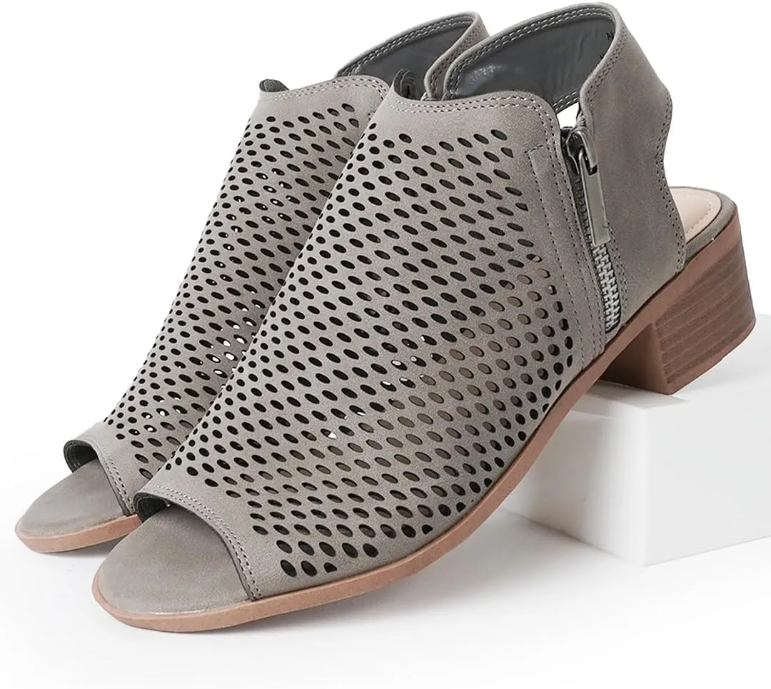 J. Adams Tracy Booties for Women - Peep Toe Low Block Heel Bootie