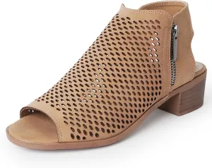 J. Adams Tracy Booties for Women - Peep Toe Low Block Heel Bootie