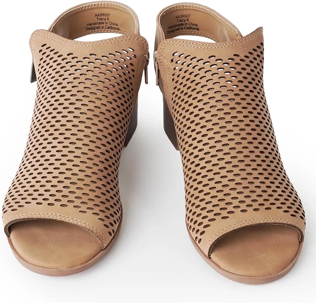 J. Adams Tracy Booties for Women - Peep Toe Low Block Heel Bootie