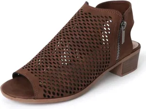 J. Adams Tracy Booties for Women - Peep Toe Low Block Heel Bootie