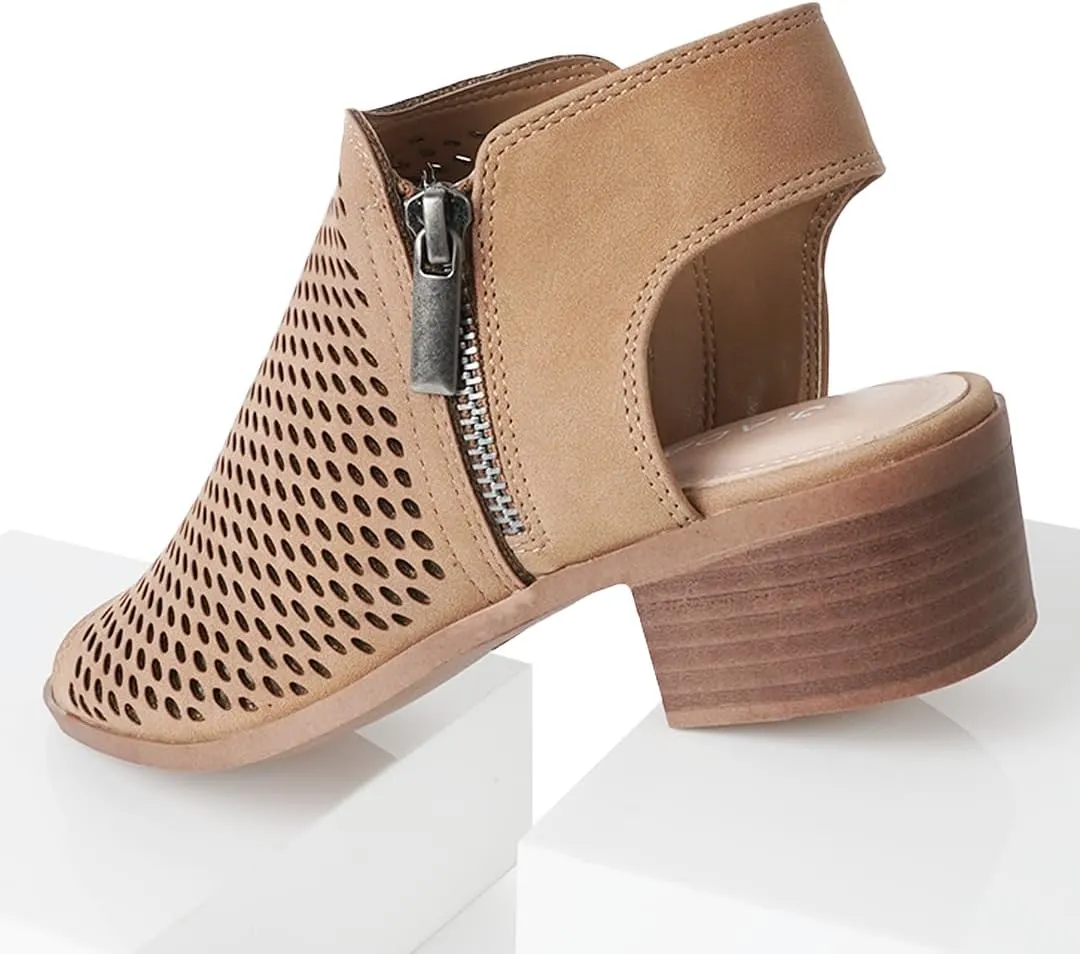 J. Adams Tracy Booties for Women - Peep Toe Low Block Heel Bootie