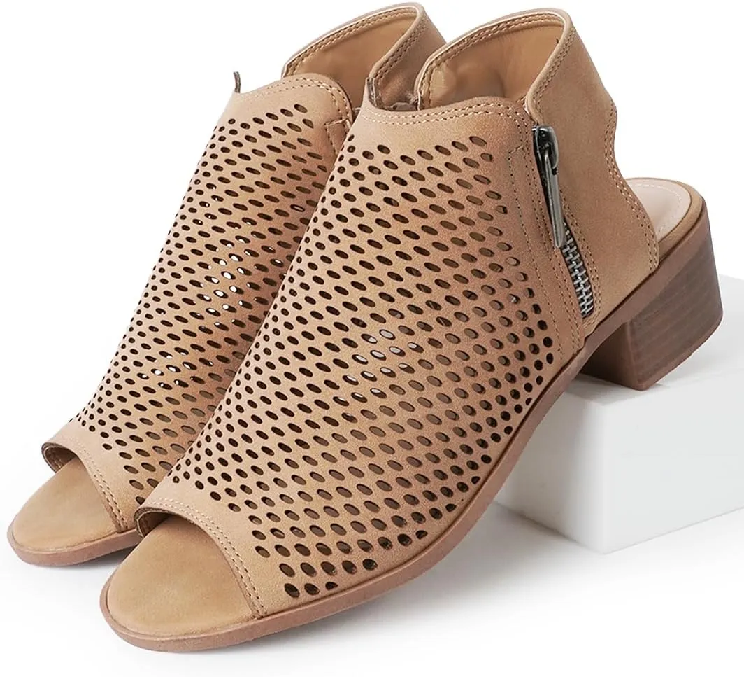 J. Adams Tracy Booties for Women - Peep Toe Low Block Heel Bootie