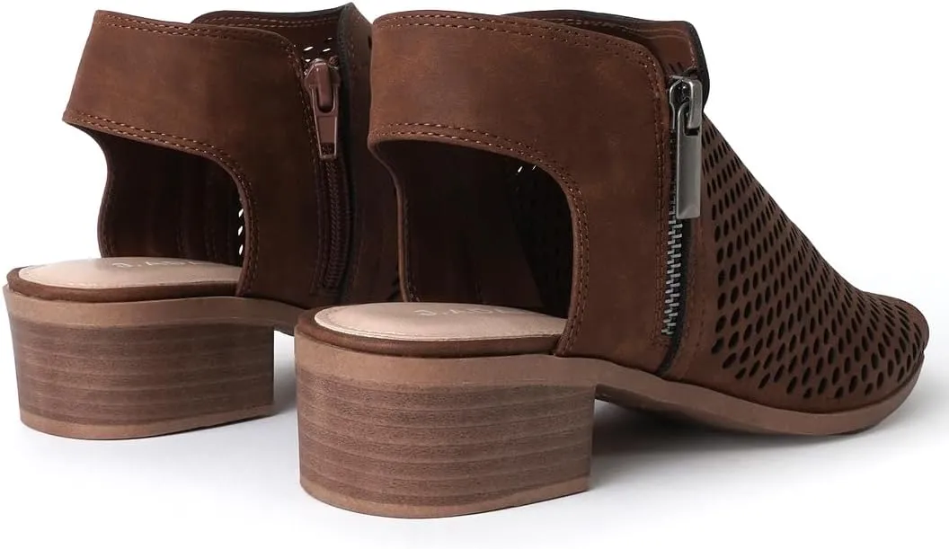 J. Adams Tracy Booties for Women - Peep Toe Low Block Heel Bootie