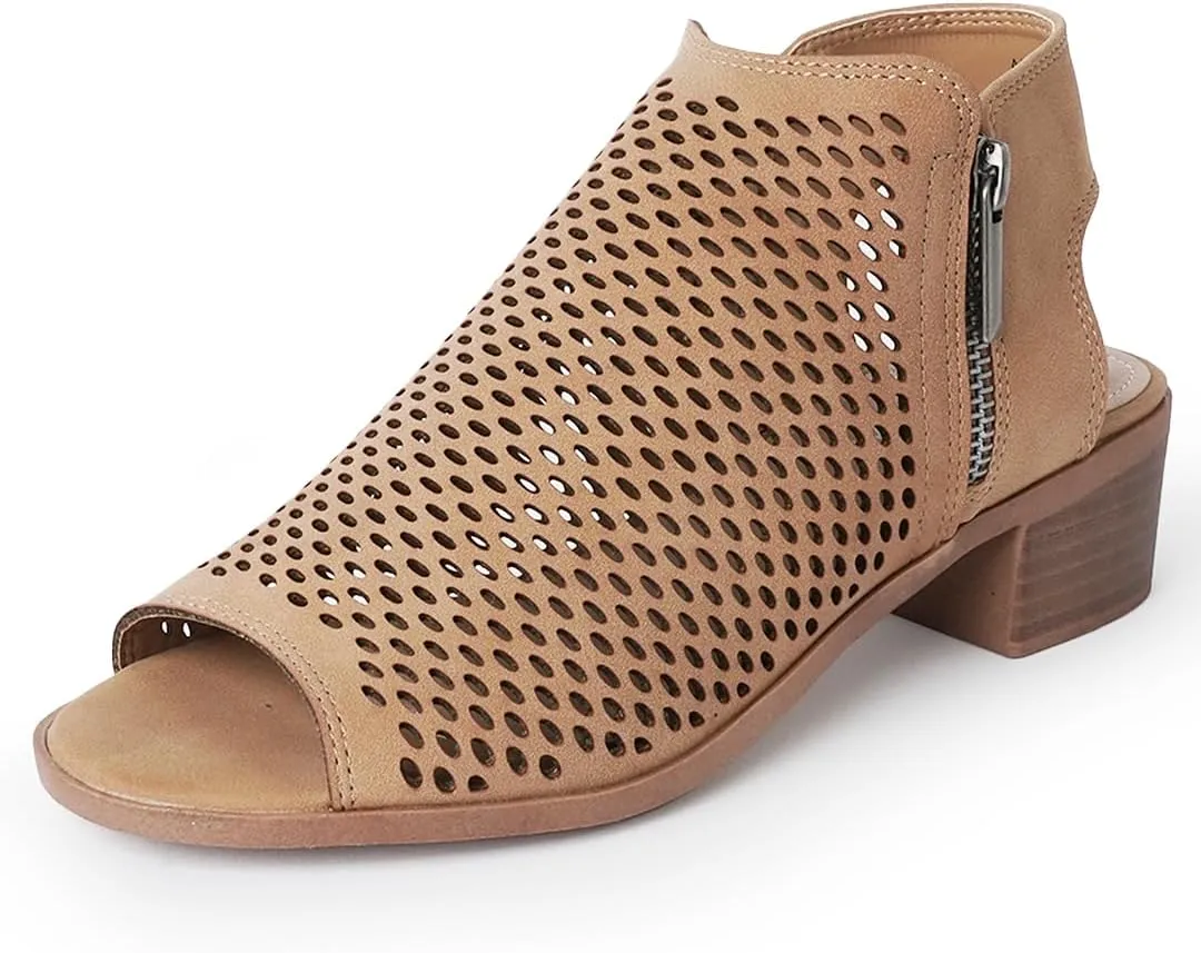 J. Adams Tracy Booties for Women - Peep Toe Low Block Heel Bootie