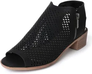 J. Adams Tracy Booties for Women - Peep Toe Low Block Heel Bootie