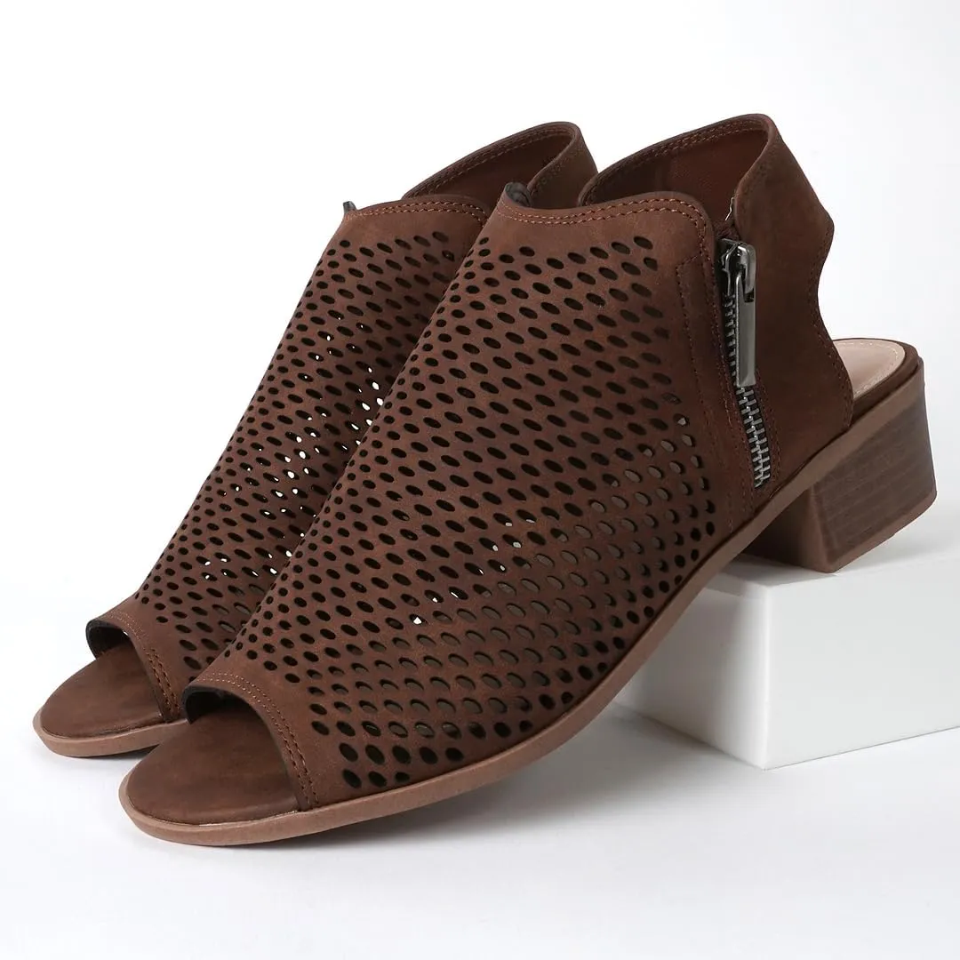 J. Adams Tracy Booties for Women - Peep Toe Low Block Heel Bootie
