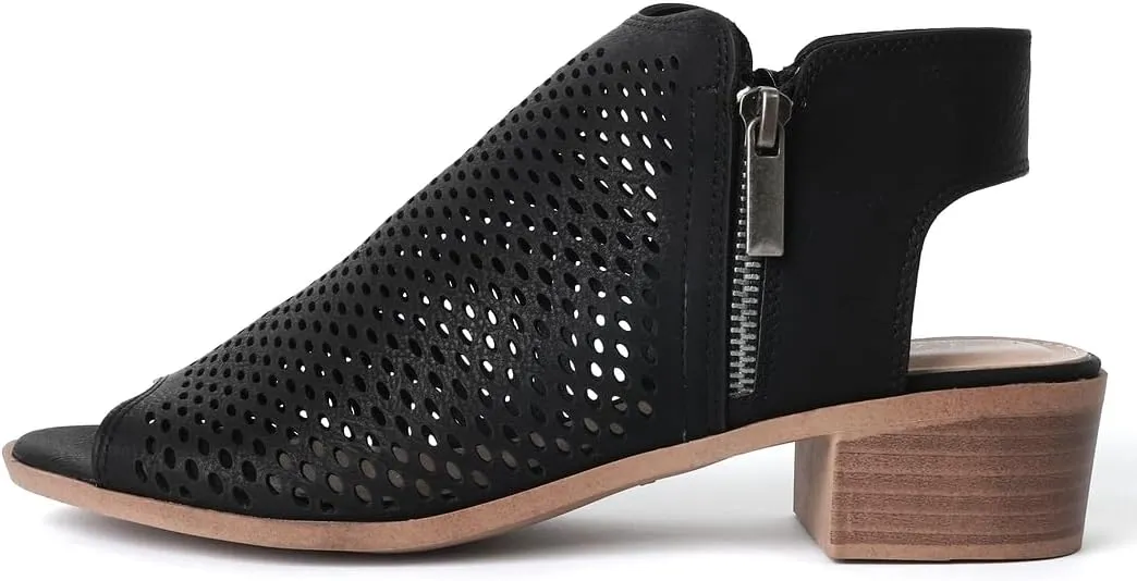 J. Adams Tracy Booties for Women - Peep Toe Low Block Heel Bootie