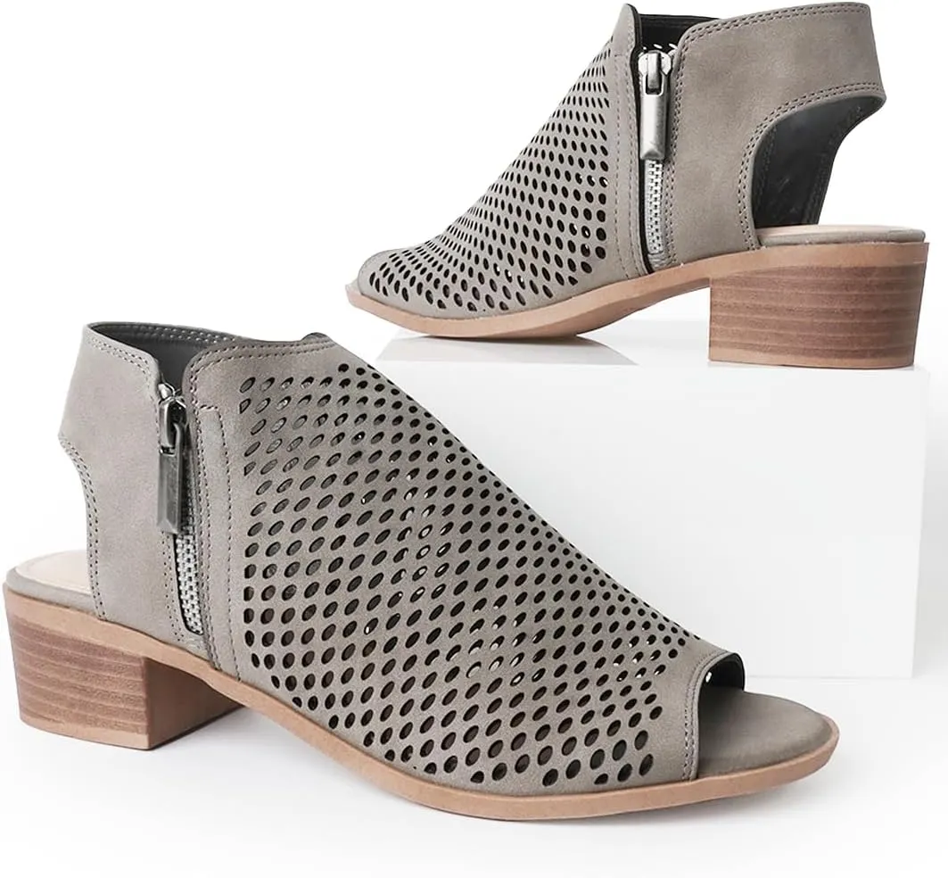 J. Adams Tracy Booties for Women - Peep Toe Low Block Heel Bootie