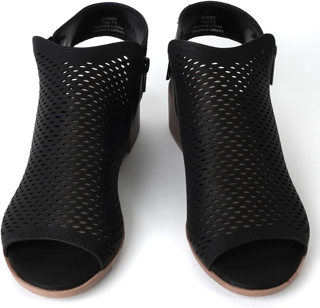 J. Adams Tracy Booties for Women - Peep Toe Low Block Heel Bootie