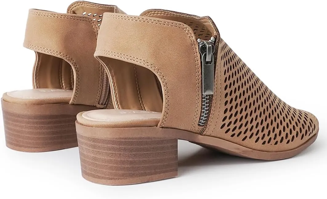 J. Adams Tracy Booties for Women - Peep Toe Low Block Heel Bootie