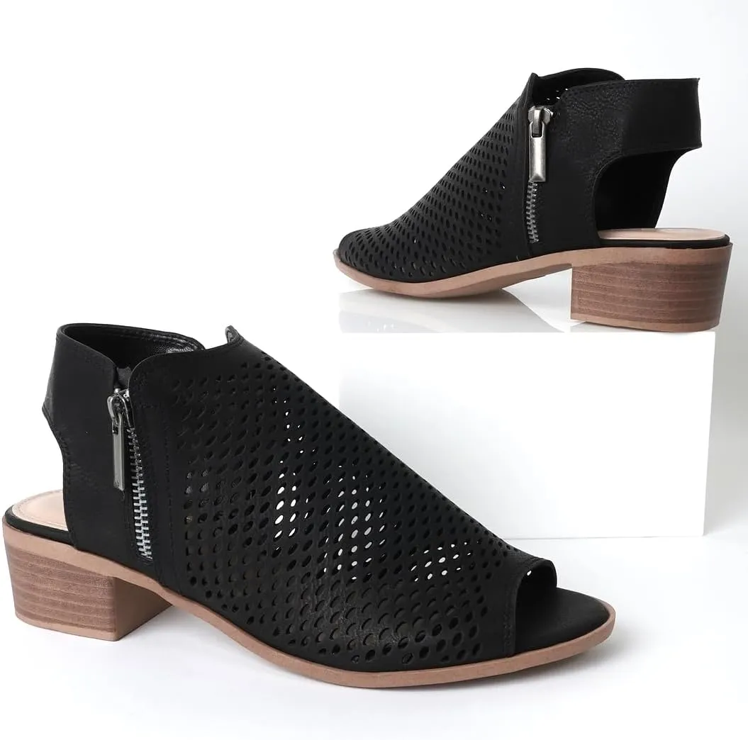 J. Adams Tracy Booties for Women - Peep Toe Low Block Heel Bootie