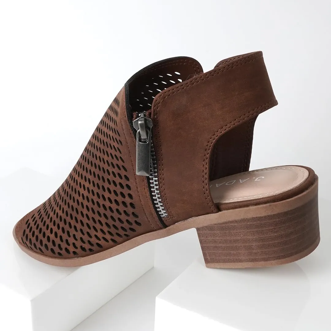 J. Adams Tracy Booties for Women - Peep Toe Low Block Heel Bootie