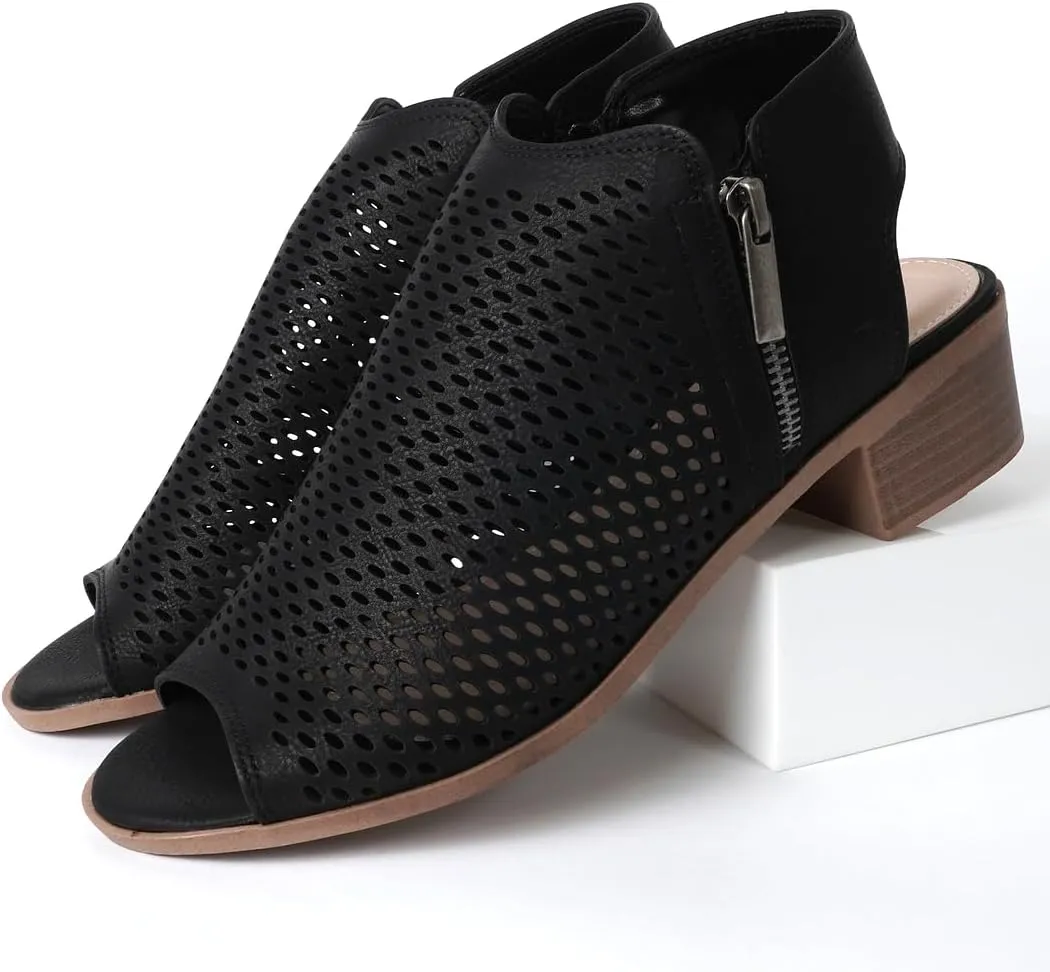 J. Adams Tracy Booties for Women - Peep Toe Low Block Heel Bootie