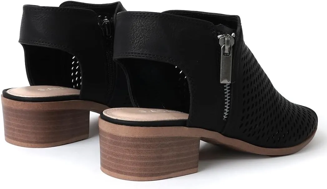 J. Adams Tracy Booties for Women - Peep Toe Low Block Heel Bootie