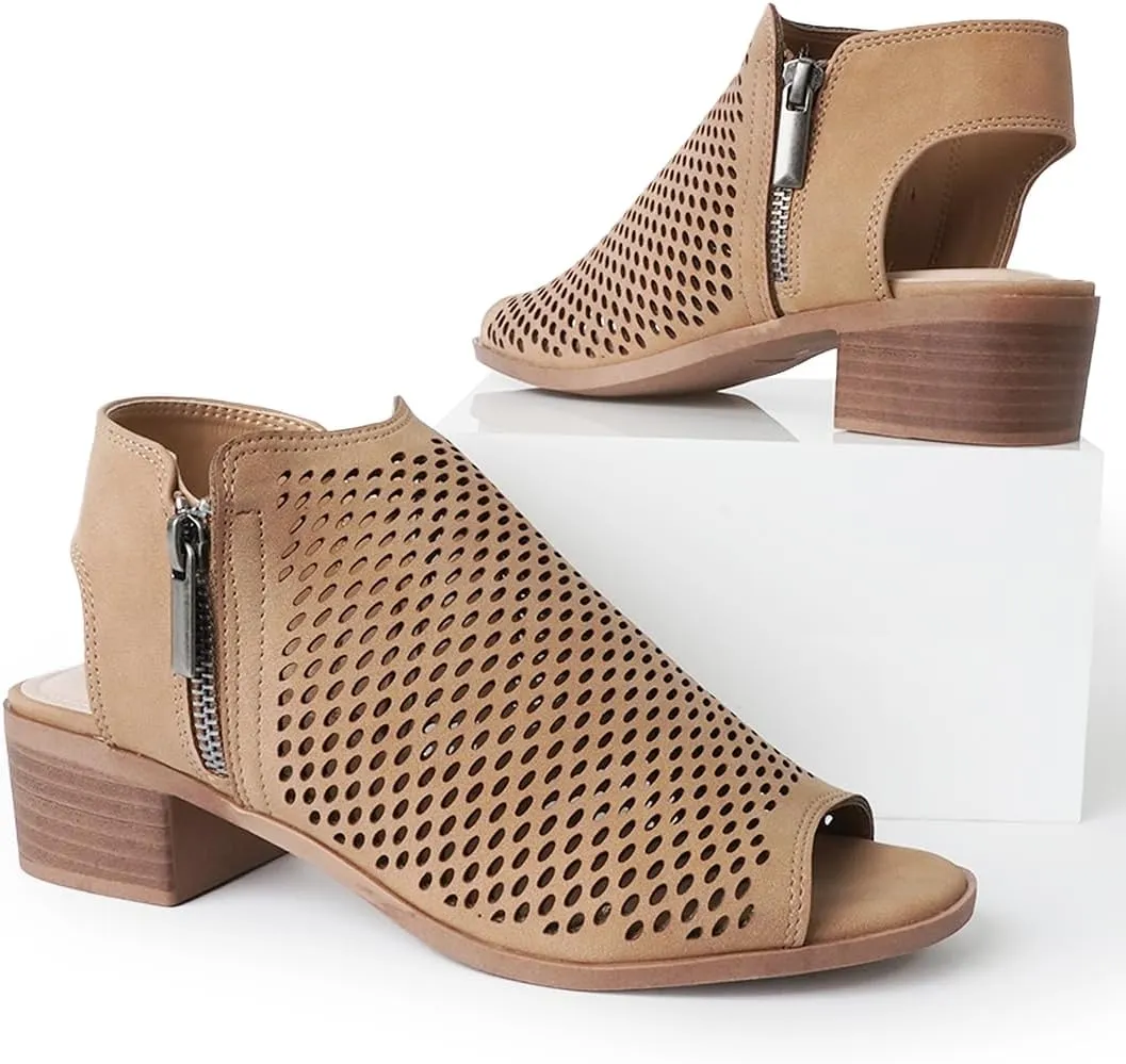 J. Adams Tracy Booties for Women - Peep Toe Low Block Heel Bootie