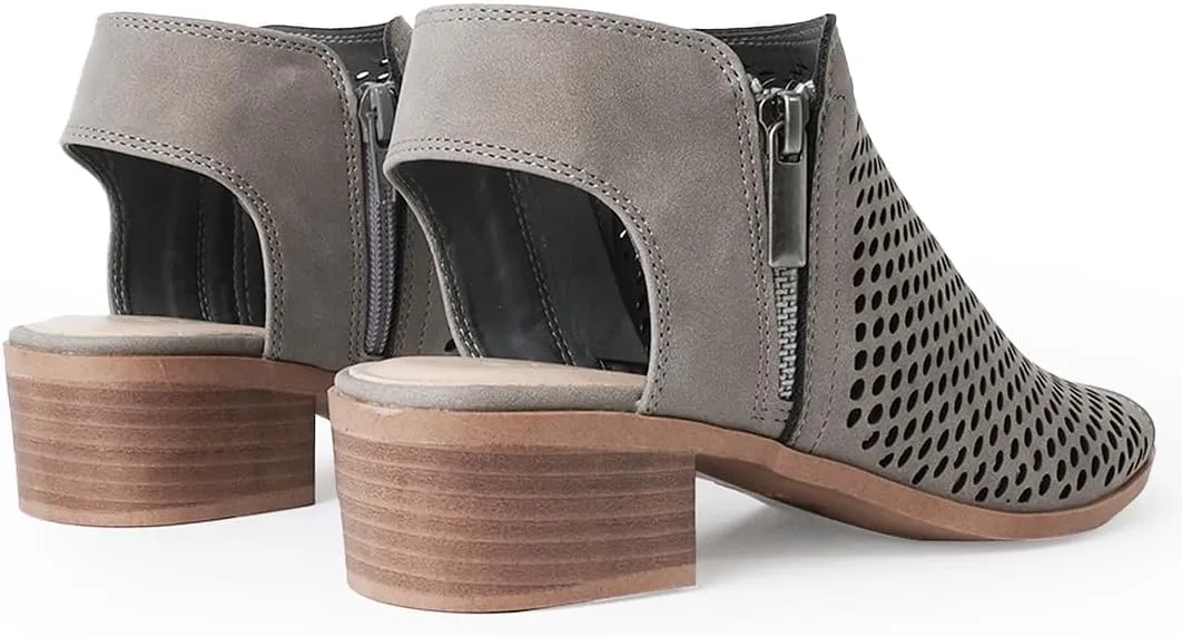 J. Adams Tracy Booties for Women - Peep Toe Low Block Heel Bootie