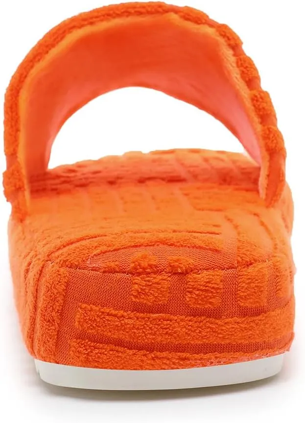 Jakcuz Womens Terry Towelling Slides Sandals Girls ladies Fashion Slip On House Shoes Slippers Platform Open Toe Multicolor Cute