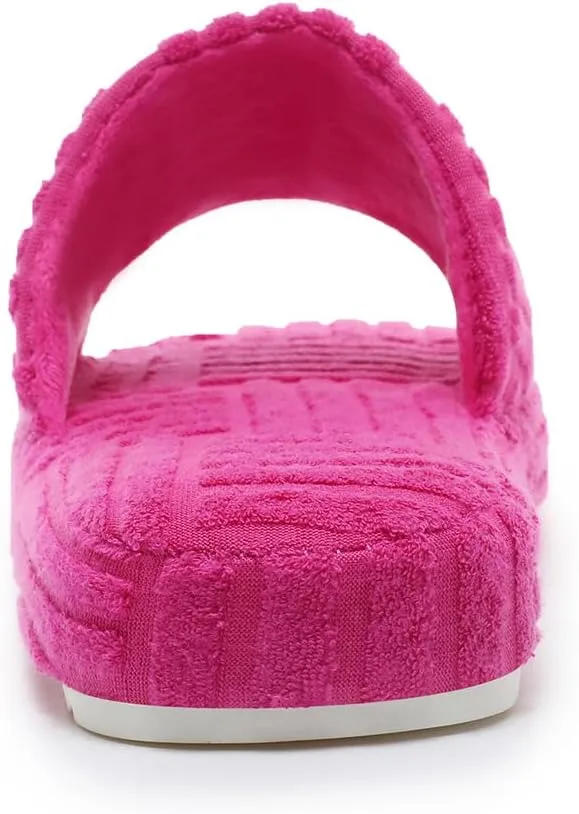 Jakcuz Womens Terry Towelling Slides Sandals Girls ladies Fashion Slip On House Shoes Slippers Platform Open Toe Multicolor Cute