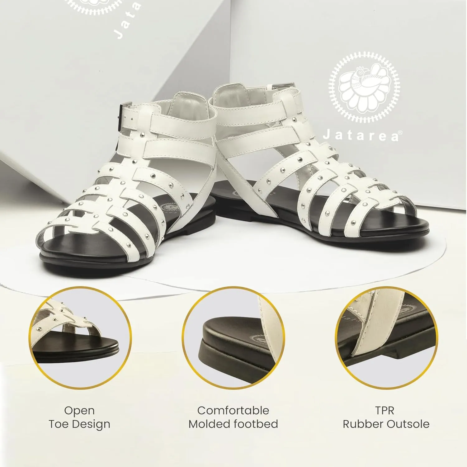JATAREA Slip-On Flat Gladiator Sandals for Women | Comfortable Ankle Strap Open Toe Cross Strappy Womens Gladiator Sandals Perfect for Dressy Summer
