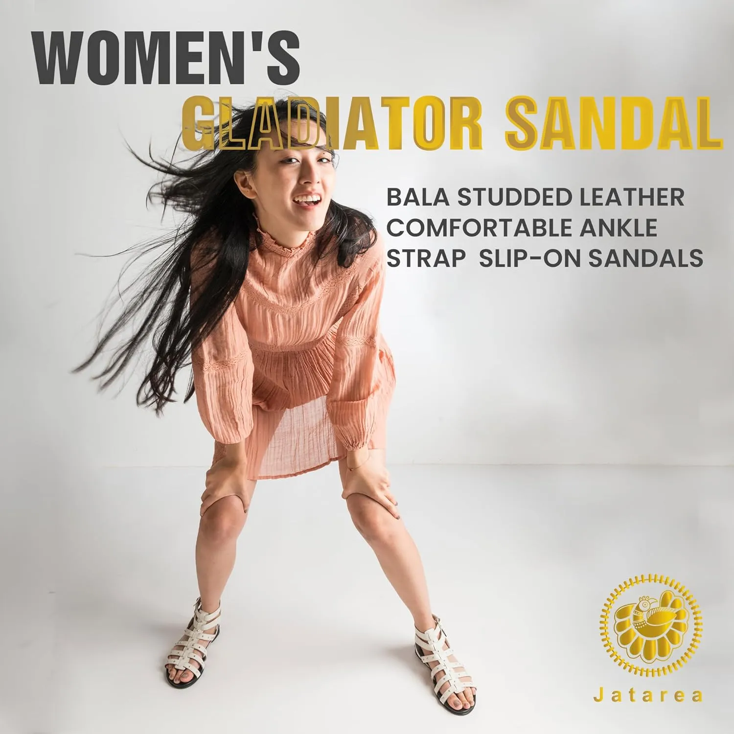 JATAREA Slip-On Flat Gladiator Sandals for Women | Comfortable Ankle Strap Open Toe Cross Strappy Womens Gladiator Sandals Perfect for Dressy Summer