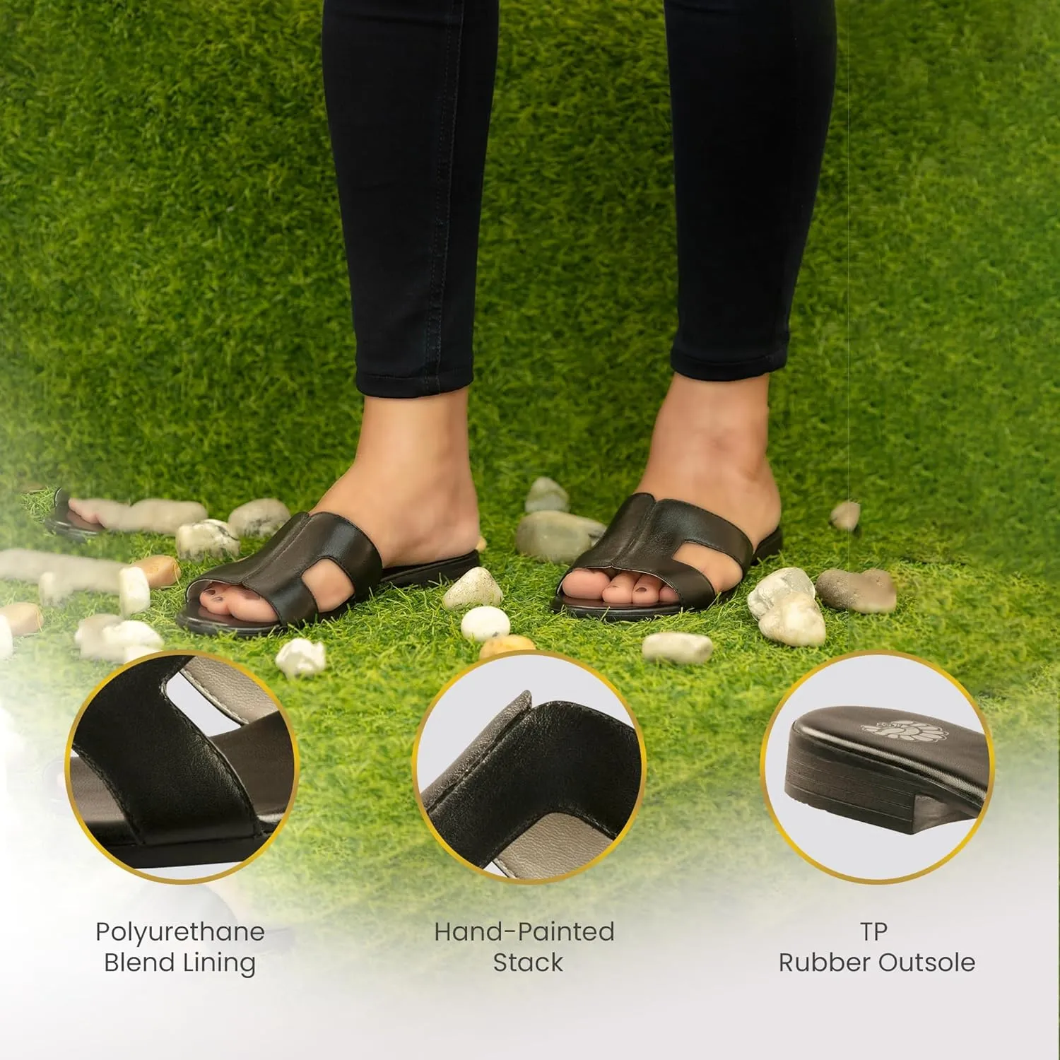 JATAREA Women Slip-On Flat Sandals | Softy Leather, Open-Toe Summer Outdoor Sandals - Chonchola