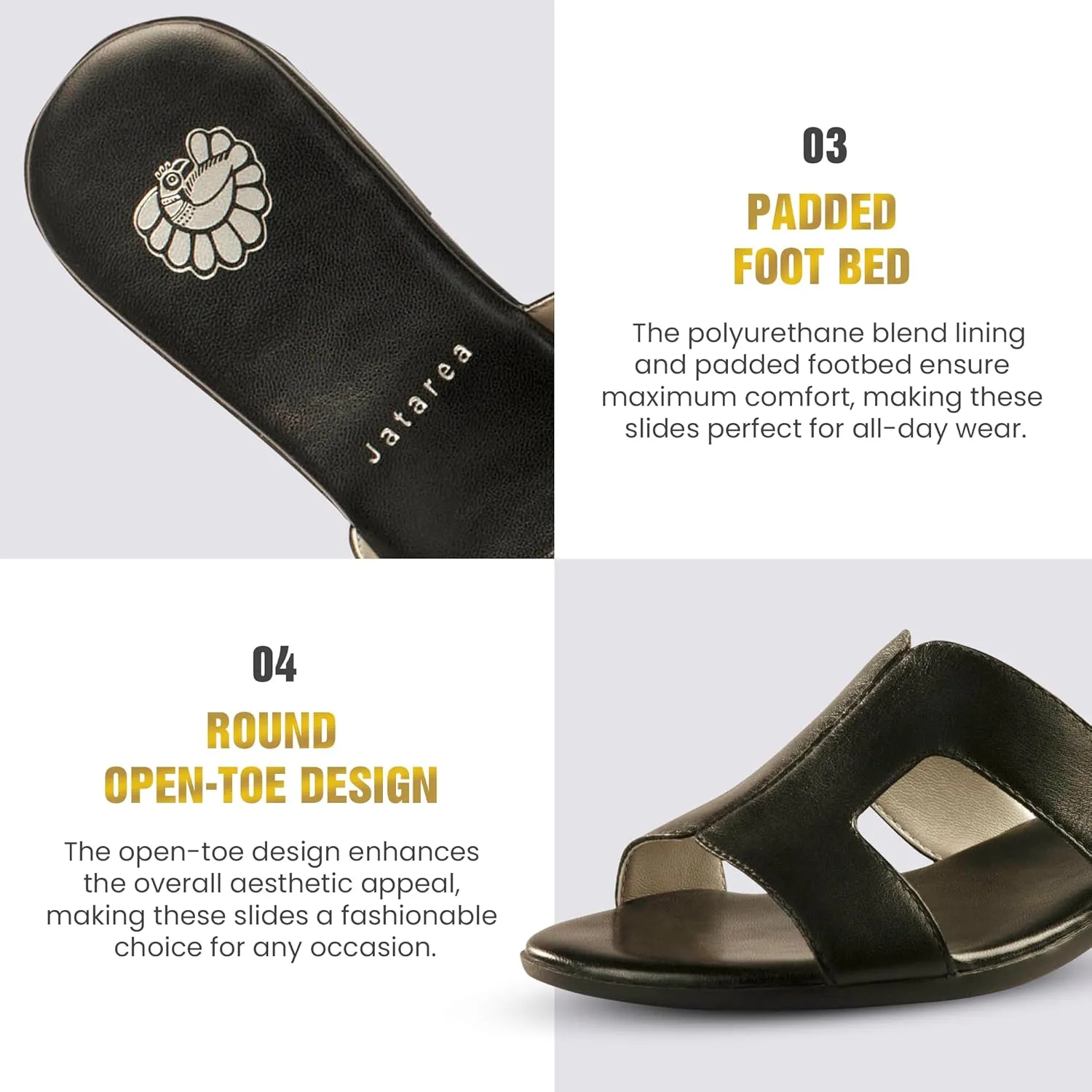JATAREA Women Slip-On Flat Sandals | Softy Leather, Open-Toe Summer Outdoor Sandals - Chonchola